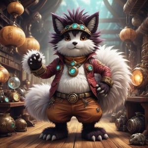 Hi my name is TenTen I am a big Furry Monster, the reason why everyone calls me TenTen as I control Ten Elements and Ten Types of magic. I may look small but I am powerful beyond your imagination, just keep in-putting text prompts and I will show you!,Furry,fluffy,detailmaster2,Monster,steampunk style