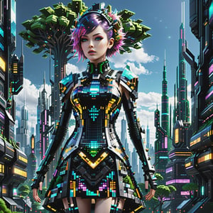 In a world where nature and technology converge in a breathtaking symphony of 'Pixel Punk Pixel Dress,' imagine a character donning the captivatingPixel Punk Pixel Dress. The setting is a futuristic cityscape where skyscrapers intertwine with colossal, biomechanical trees.

depth_of_field, 8k octane render, high detail, masterpiece, hyperdetailed, intricate details,Renaissance Sci-Fi Fantasy
