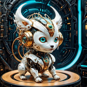 Imagine a sleek charming cyberpunk pet, small and fluffy, with a white cybermask. This endearing companion blends the cyberpunk aesthetic with its adorable fluffiness. Picture a world where even this tiny creature's cybermask is a work of intricate detail and innovation. Its presence adds a touch of charm to the gritty, high-tech cyberpunk environment, reminding us that even in the future, cuteness has its place.,Furry,Robot,wind