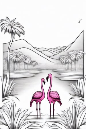 drawing, flock of flamingos, easy to color, ColoringBookAF