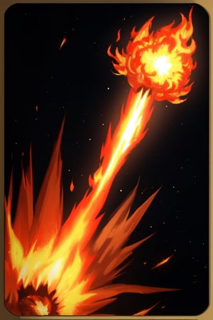 A fireball flies from the upper right to the lower left of the screen,long flame wake,black screen