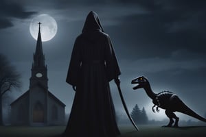 church,grim reaper,moonlight,dinosaur,