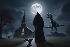 church,grim reaper,moonlight,dinosaur,