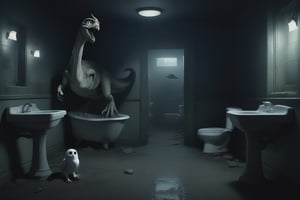 washroom,((ghost)),owl,dinosaur,ruins,dark