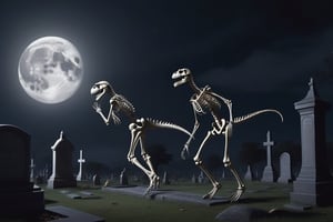 cemetery,skeleton,dance,dinosaur,dark,under_moon