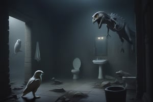 washroom,((ghost)),owl,dinosaur,ruins,dark