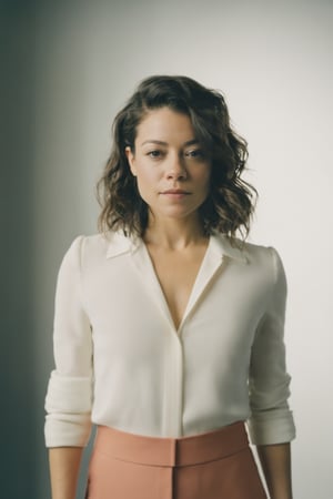 mid shot portrait photo of Tatiana Maslany, polaroid LUT