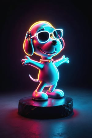 Charles M. Schulz's snoopy in a rock and roll music pose with sunglasses,  neon line colors,