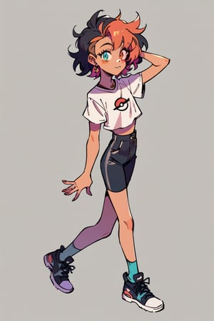 score_9, score_8_up, score_7_up, teen girl, messy hair, multicolored hair, heterochromia eyes, slim waist, short top, short pants, full body, nsfw, only one female,Edwardxl,mellisa,POKEMONSTYLE,kovar