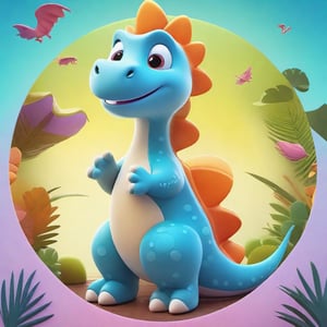 male super cute dinosaur inside a circle background, cute cartoon style, colorful, very clear, very creative, beautiful, 3d childish cute cartoon style:1.3, exceptional cute dinosaur anatomy, Asian folklore:1.22