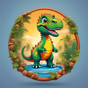 tshirt design of a very very cute 3d male super cute dinosaur inside a circle background, cute cartoon style, colorful, very clear, very creative, beautiful, childish cute cartoon style:1.3,