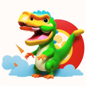 male super cute dinosaur inside a circle background, cute cartoon style, colorful, very clear, very creative, beautiful, 3d childish cute cartoon style:1.3, exceptional cute dinosaur anatomy, weapon