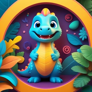 male super cute dinosaur inside a circle background, cute cartoon style, colorful, very clear, very creative, beautiful, 3d childish cute cartoon style:1.3, exceptional cute dinosaur anatomy, Asian folklore:1.22