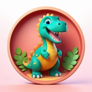 male super cute dinosaur inside a circle background, cute cartoon style, colorful, very clear, very creative, beautiful, 3d childish cute cartoon style:1.3, exceptional cute dinosaur anatomy, Asian folklore:1.22