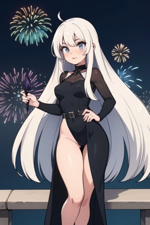 black long dress long white hair beautiful sexy body cool firework
