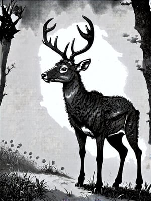 illustration of deer, tim burton style, by arthur rackham