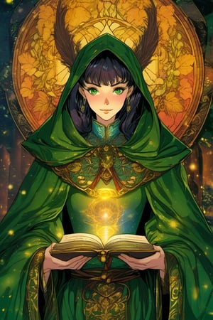 (Best quality) (masterpiece) A beautiful dark tarot_card_reader portrait in the 1990 anime show, dark fantasy, ((vintage anime)) (((1990s anime))) , retro anime, fairytale, Classic fairytale, dark fairytale ,magical fantasy style, ominous background,pencil sketch, ,horror,2d_animated,EpicSky, 6000,2D, Old woman,green_eyes, wearing_cloak, in_a_tent