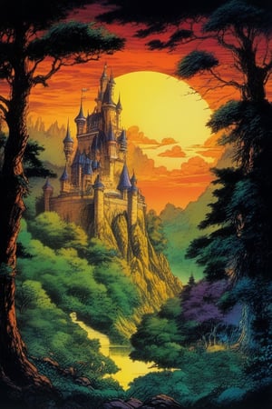 (Best quality) (masterpiece) A beautiful dark castle scenery in the 1990 anime show, dark fantasy, ((vintage anime)) (((1990s anime))) , retro anime, fairytale, Classic fairytale, dark fairytale ,magical fantasy style, ominous background,creepy_forest,magical place,pencil sketch, ,horror,2d_animated,EpicSky, 6000,2D