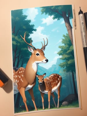 picture book illustration of deer