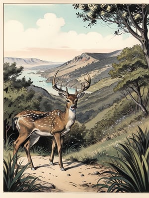 vintage comic illustration of deer