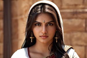 assassin's creed closeup look 4k quality,portrait,cute indian girl,white skin,large_boobs,asian girl