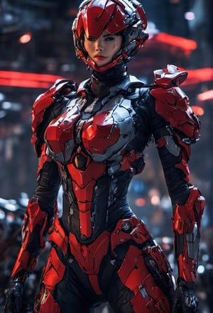 Super Sexy Superheroines, ultra-detailed, 
((High resolution)),((high detailed)), cowboy shot, photorealistic, masterpiece, official art, futuristic space background, blur backgound, raw photo, best quality, 8k resolution, 
sole_female, character focus, 22 years old, black hair, short hair, two buns, resemble  Asuka Langley, mecha, mechanical girl, red neon light exosuit, neon genesis evangalion, mechanical pilot suit, beautiful eyes, (delicate face), perfect detail, perfect feet, sexy legs, medium breast, nice boobs, lots of exposed skin, full body, cleavage cutout, torn clothing, torn armor, ripped armor, damaged armor, dirty armor, wounded face, dirty face,
cinematic lighting, dark studio, ((hyper detailed face)),((hyper detailed eyes)),(((exposed thighs))),3DMM,Kamen_Rider_Black_RX,cyborg style