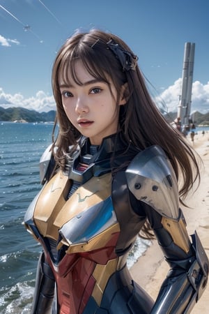 mecha_musume,metal,masterpiece,hyper Realistic,best quality,best quality,Amazing,extremely detailed,unity 8k wallpaper,beautiful detailed face,extremely detailed CG unity 8k wallpaper,1girl,asian,masterpiece,best quality,Amazing,beautiful detailed face,1girl,asian,mecha musume,weapons, ((furture battalfield background::1.35),colorful,water
