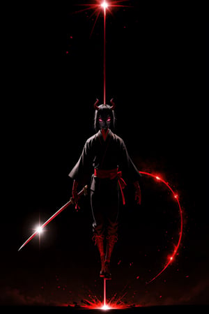 a demonic evil katana, floating in air, red glint, terrific, red glint, red glow, scary, dark gloomy background,