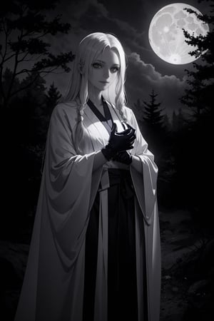 [(mysterious and haunting, internet sensation:1.30) ::0.30], (masterpiece:1.40), (enigmatic and captivating character:1.20), (1female, ethereal beauty, flowing robes), [ghostly white hair: midnight blue highlights: 0.65], haunting presence, piercing stare, BREAK haunted forest, twisted trees, misty atmosphere, glowing orbs, (ominous moon:1.25), (shadows:0.85), (eerie whispers:1.20)

