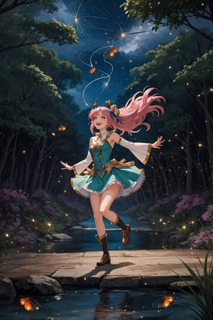 [(whimsical and imaginative, creative wonderland:1.25) ::0.20], (masterwork:1.40), (playful and quirky character:1.15), (1female, fantasy attire, colorful accessories), twirling in motion, [cotton candy pink hair: mint green tips: 0.70], infectious laughter, surrounded by magical creatures, BREAK surreal landscape, candy mountains, floating islands, rainbow waterfall, (enchanted sky:1.15), (giant mushrooms:0.90), (sparkling fireflies:1.30)
