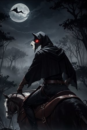 [(dark, eerie atmosphere:1.3) ::5], (masterpiece:1.5), BREAK (headless horseman riding a phantom steed:1.3), (1male, sinister figure, hooded cloak), [tattered robes: blood-red cloak: 0.70], (ominous aura), (moonless night:1.1), (haunting forest:0.8), (twisted trees:1.2), (spooky fog:0.9)