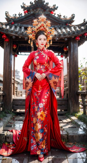 1girl,face,white background,full_body,Standing on Hoi An ancient town 