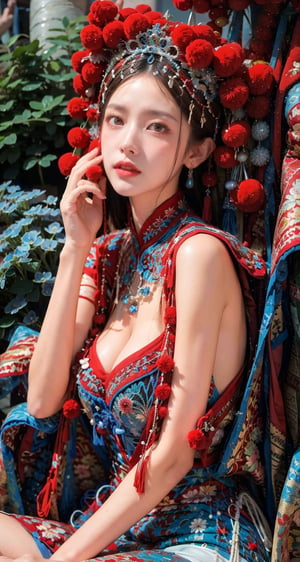 a close up of a woman with a tia on her head, intricate ornate anime cgi style, 4 k detail fantasy, anime cgi, cinematic goddess close shot, inspired by Li Mei-shu, a beautiful fantasy empress, inspired by Lan Ying, smooth anime cg art, close up character, hyperdetailed fantasy character, game cg, ruan jia and artgerm,full_body