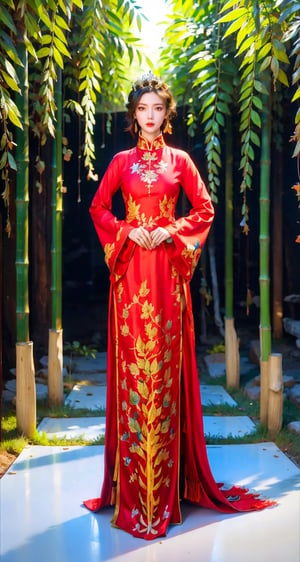 1girl,face,white background,full_body,standing in the bamboo forest 