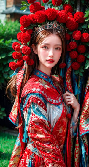 a close up of a woman with a tia on her head, intricate ornate anime cgi style, 4 k detail fantasy, anime cgi, cinematic goddess close shot, inspired by Li Mei-shu, a beautiful fantasy empress, inspired by Lan Ying, smooth anime cg art, close up character, hyperdetailed fantasy character, game cg, ruan jia and artgerm,full_body,Standing next to a big banyan tree, with moonlight and green grass, 