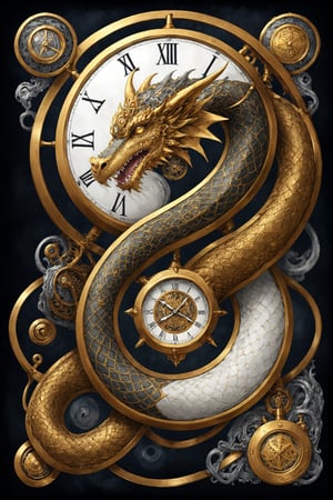 Ukiyo-e art ,high quality, 8K Ultra HD, Steampunk Time Voyager, Embark on a thrilling journey through time in a steampunk-infused world,Dragon, knotwork, nordic runes