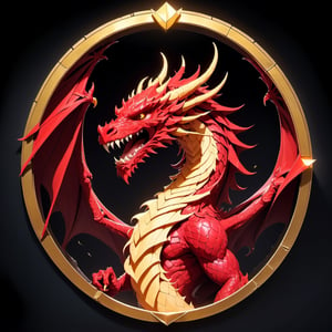 Cinematic scene, hero view, hyperdetailed picture of red dragon in a dark dungeon, looking out of a round gold window, breathing out fire from its mouth, action pose, simple dark background, masterpiece, best quality, high quality, highres, absurdres, vivid, Dungeons and Dragons,oni style,Monster,pixel style,ink scenery,Leonardo Style