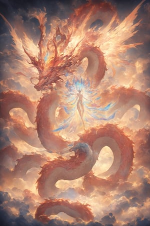 In a realm of fantastical wonders, a magnificent dragon undergoes a mesmerizing transformation. With scales shimmering in iridescent hues, the dragon's form gradually shifts, limbs elongating, wings receding. As the metamorphosis unfolds, the dragon emerges as a resplendent human, radiating an aura of ancient power and wisdom, dragon-themed,