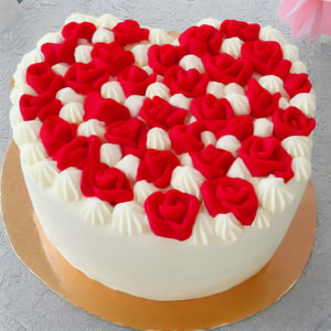  (Cake:1.2), (Masterpiece:1.3) (best quality:1.2) (high quality:1.1),red candy roses, white cake, pink frosting, heart decorations, birthday cake