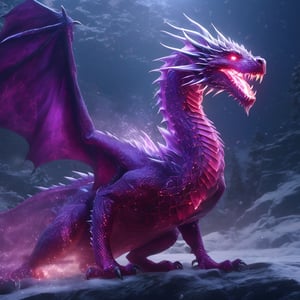 realistic, ruby purple, Ice Dragon, desolate, intricately detailed, artistic lightning, particles, beautiful, amazing, highly detailed, digital art, sharp focus, trending on art station,