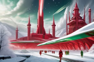 holiday wind,science fiction,snow,red and green,christmas,golden castle,elves,