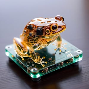 The transparent crystal robot toad on the table can see the circuit board inside, which looks beautiful and beautiful, the picture is real, and it is extremely realistic