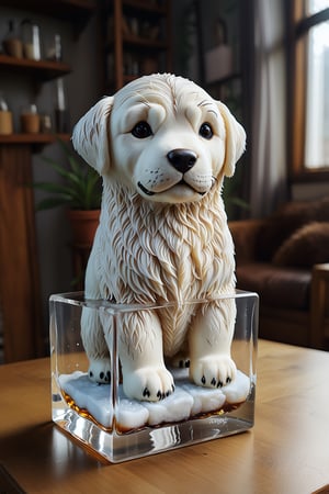 Giant Ice Cube, Seal a Lifelike Teddy Dog, Realistic, 8K