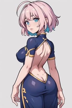 1girl, solo, pelvic curtain,from behind,  ,purple eyes, arms at sides, big ass , big boobs, ( china dress,from behind:1.4), in elegant party, 

(realistic:1.4), riamuyumemi, , riamu yumemi, ahoge, blue hair, hair intakes, multicolored hair, (multicolored eyes, blue eyes:1.1), pink hair, short hair, two-tone hair,(masterpiece:1.2), best quality, high resolution, unity 8k wallpaper, (illustration:0.8), (beautiful detailed eyes:1.6), extremely detailed face, perfect lighting, extremely detailed CG, (perfect hands, perfect anatomy), Realism, riamu, ph_Mar, perfect, photorealistic,riamu,ph_Mar,,Realism,perfect
