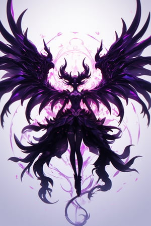 ((masterpiece)),(best quality),(((16K, UHD))),violets with purple glows, a wings of the demonic girl, gothic girl, by genshin impact, black and purple, white background,Midjourney_Whisper