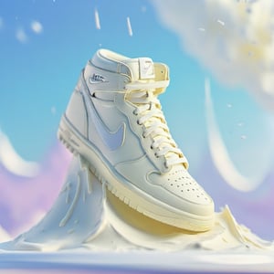 A (extreme closeup:1.6) of one Nike shoe of cream in the paradise of vanilla icecream, (perfect cream:1.6), high detailed, a product photography light, full color, subsurface scattering, slim shape, magic background, colors, volumetric light, 3d, good style, 90's, 8k, HD, product photography, good focus, booth, food focus, no humans, (vanilla cream:1.8), EpicSky, one shoe, 1shoe,