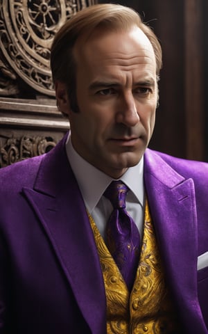 Bob Odenkirk is Saul Goodman from Better Call Saul, white  skin, uhd photorealisitc authentic psychotic angry madman wearing violet suit, shoulders, intricate details, vivid colors, frightening surroundings, correct details, in the style of amano, karol bak, akira toriyama, and greg rutkowski, perfect composition, beautiful detailed intricate insanely detailed octane render trending on artstation, 8 k artistic photography, photorealistic concept art, soft natural volumetric cinematic perfect light, chiaroscuro, award - winning photograph, masterpiece, oil on canvas, raphael, caravaggio, greg rutkowski, beeple, beksinski, giger, perfect composition, beautiful detailed intricate insanely detailed octane render trending on artstation, 8 k artistic photography, photorealistic concept art, soft natural volumetric cinematic perfect light, chiaroscuro, award - winning photograph, masterpiece, oil on canvas, raphael, caravaggio, greg rutkowski, beeple, beksinski, giger,photo r3al