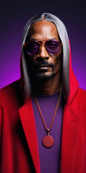 (masterpiece:1) A photo shot old 50 year-old Snoop Dogg on location with dynamic pose wearing Other-Worldly Fashion, dark skin, (red hodie:1), (suede fabric), (grey-hair:1.1), (violet round glasses by john lennon:1.2), ultra realistic, 8k, HD, Photography, Shadow lighting, (black background:1),(cinematic dark lighting:1.4), beautifull style, (Beautifull colours),photo r3al,detailmaster2, (red and black), perfect face,perfecteyes, (red soft lighting), (pore skin), (wrinkles skin:1.1)