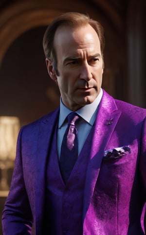 Bob Odenkirk is Saul Goodman from Better Call Saul, white  skin, uhd photorealisitc authentic psychotic angry madman wearing violet suit, shoulders, intricate details, vivid colors, frightening surroundings, correct details, in the style of amano, karol bak, akira toriyama, and greg rutkowski, perfect composition, beautiful detailed intricate insanely detailed octane render trending on artstation, 8 k artistic photography, photorealistic concept art, soft natural volumetric cinematic perfect light, chiaroscuro, award - winning photograph, masterpiece, oil on canvas, raphael, caravaggio, greg rutkowski, beeple, beksinski, giger, perfect composition, beautiful detailed intricate insanely detailed octane render trending on artstation, 8 k artistic photography, photorealistic concept art, soft natural volumetric cinematic perfect light, chiaroscuro, award - winning photograph, masterpiece, oil on canvas, raphael, caravaggio, greg rutkowski, beeple, beksinski, giger,photo r3al