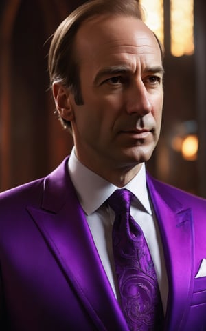 Bob Odenkirk is Saul Goodman from Better Call Saul, white  skin, uhd photorealisitc authentic psychotic angry madman wearing violet suit, shoulders, intricate details, vivid colors, frightening surroundings, correct details, in the style of amano, karol bak, akira toriyama, and greg rutkowski, perfect composition, beautiful detailed intricate insanely detailed octane render trending on artstation, 8 k artistic photography, photorealistic concept art, soft natural volumetric cinematic perfect light, chiaroscuro, award - winning photograph, masterpiece, oil on canvas, raphael, caravaggio, greg rutkowski, beeple, beksinski, giger, perfect composition, beautiful detailed intricate insanely detailed octane render trending on artstation, 8 k artistic photography, photorealistic concept art, soft natural volumetric cinematic perfect light, chiaroscuro, award - winning photograph, masterpiece, oil on canvas, raphael, caravaggio, greg rutkowski, beeple, beksinski, giger